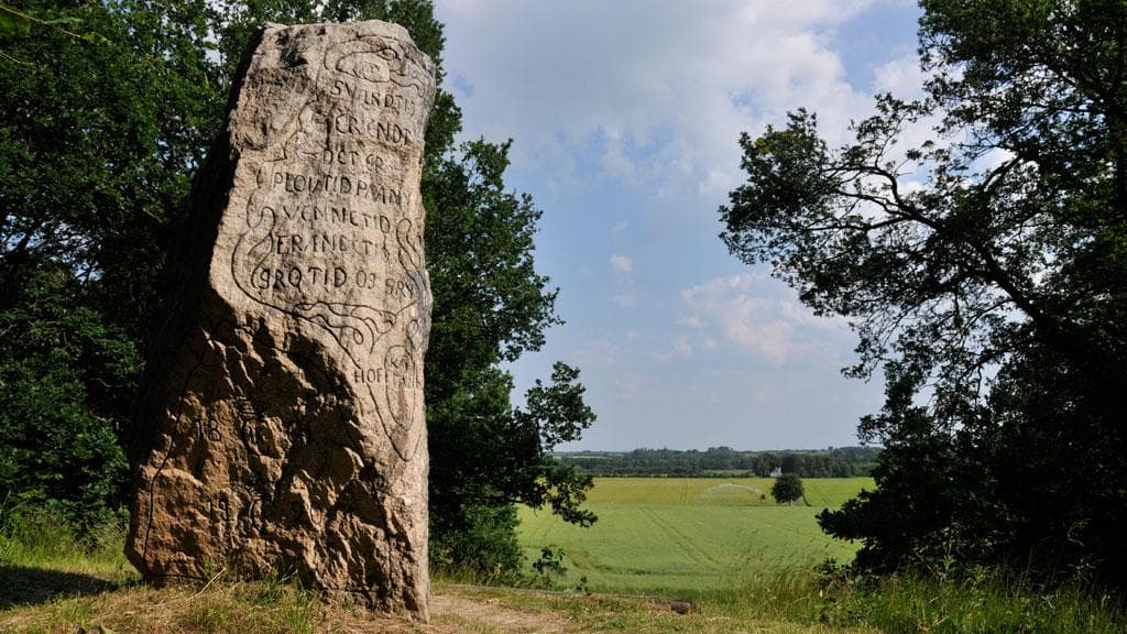 Reunification stone at Skibelund Krat